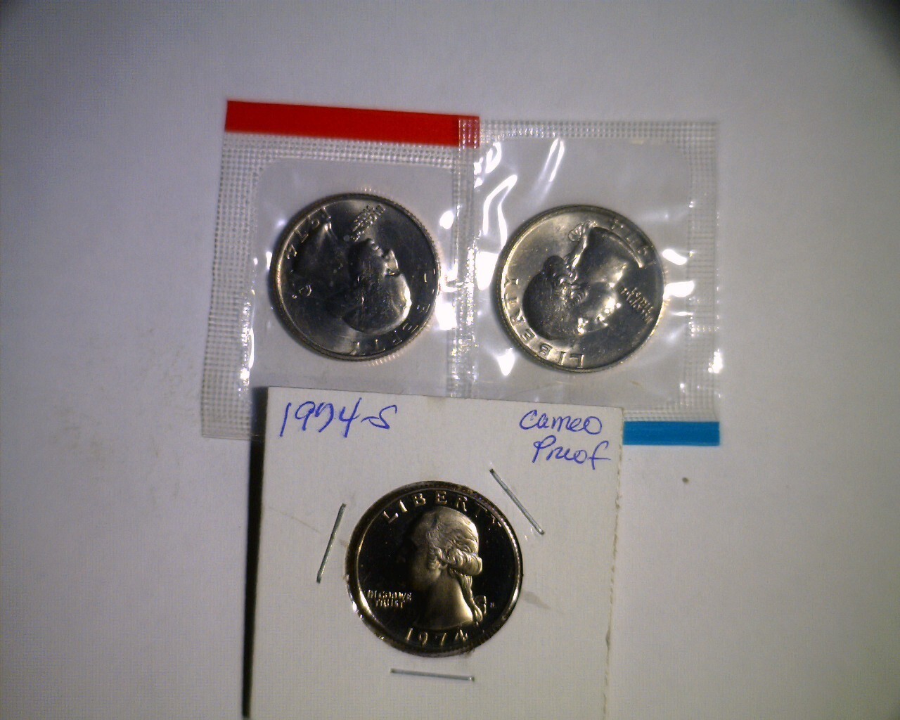 1974 PDS Washington Quarters Unc in mint cello and Proof