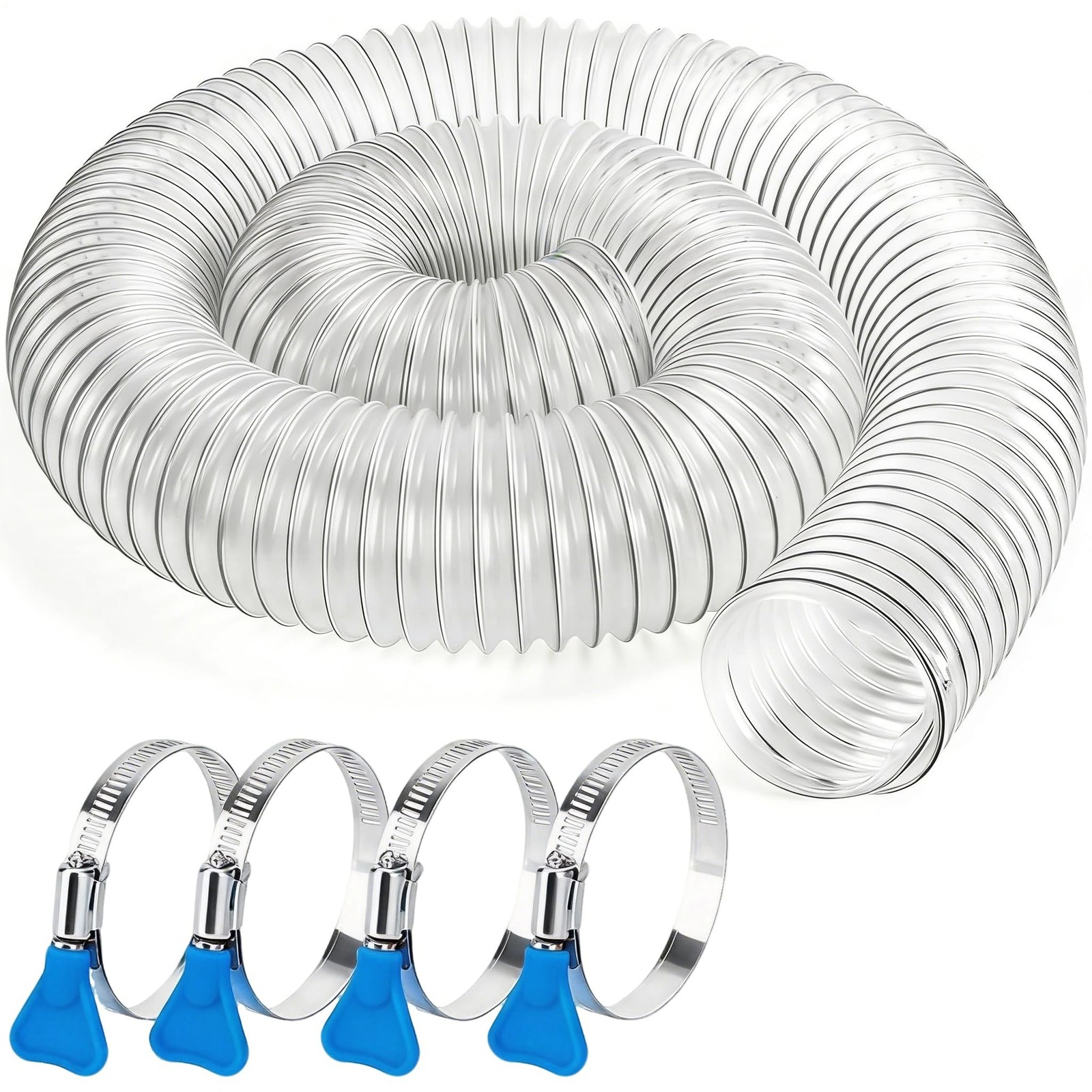 Heavy PVC Dust Collection Hose 4 In x 10 Ft, Reinforced Clear PVC Fume Hose w...