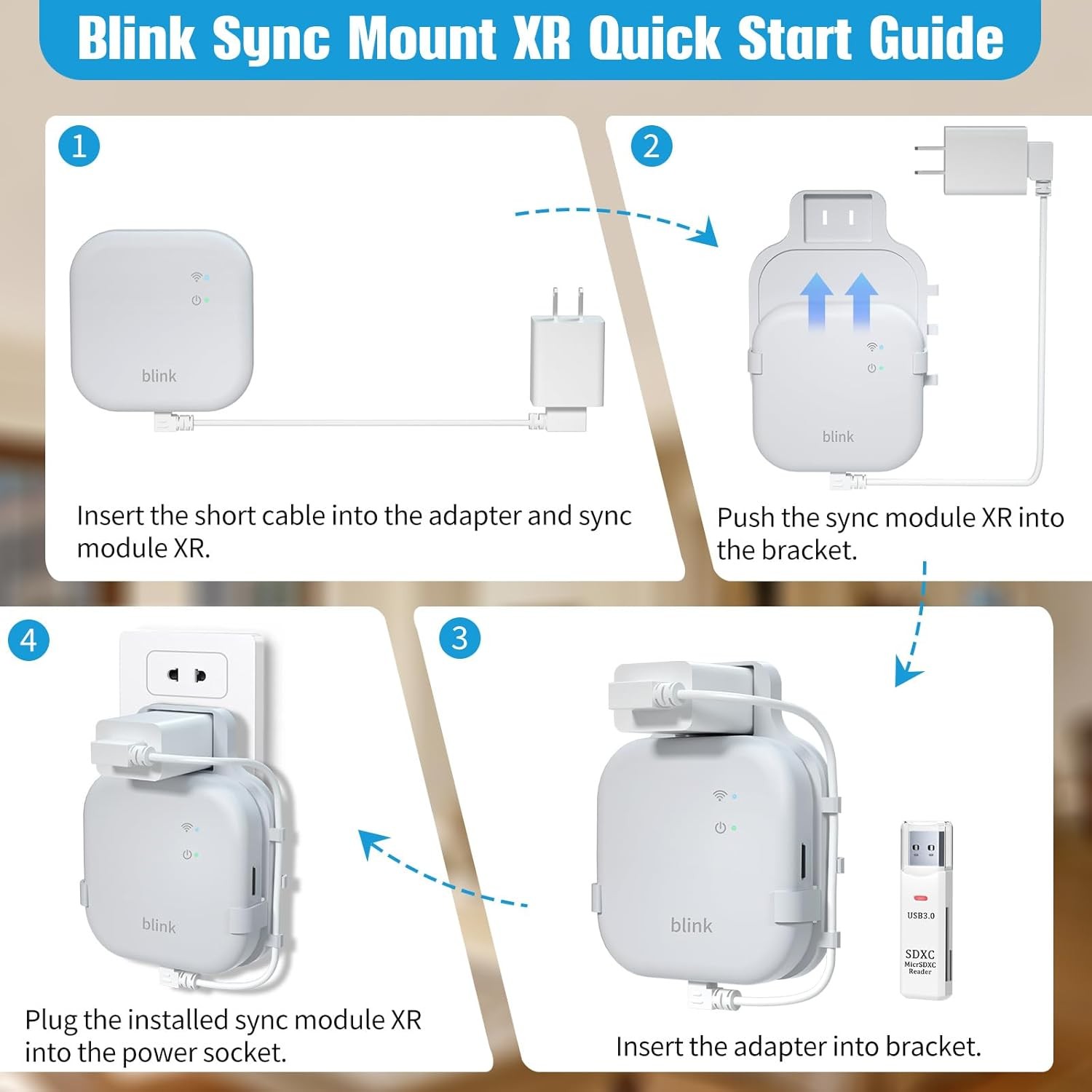 256GB Micro SD Card & Outlet Wall Mount for Blink Sync Module XR with Short C...
