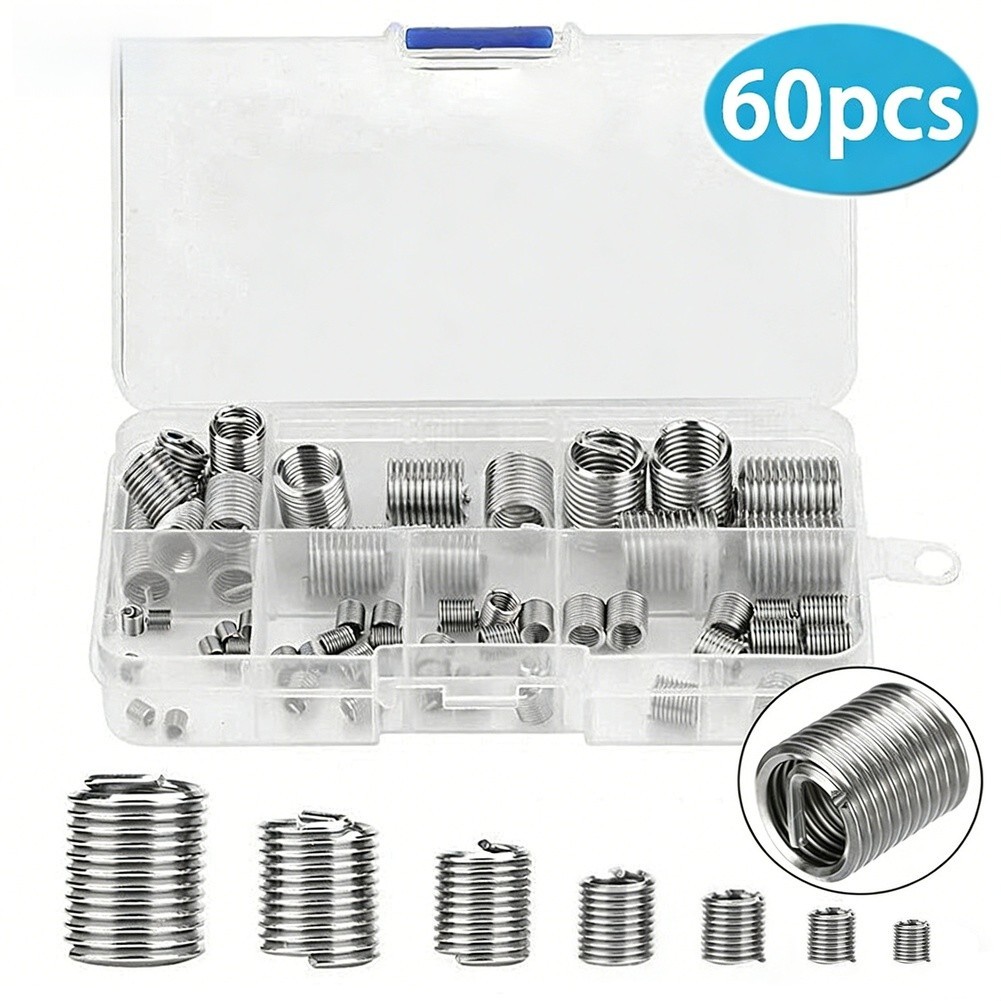 304 SS Wire Thread Insert Kit 60pcs for Metric Thread Restoration For M3 M5