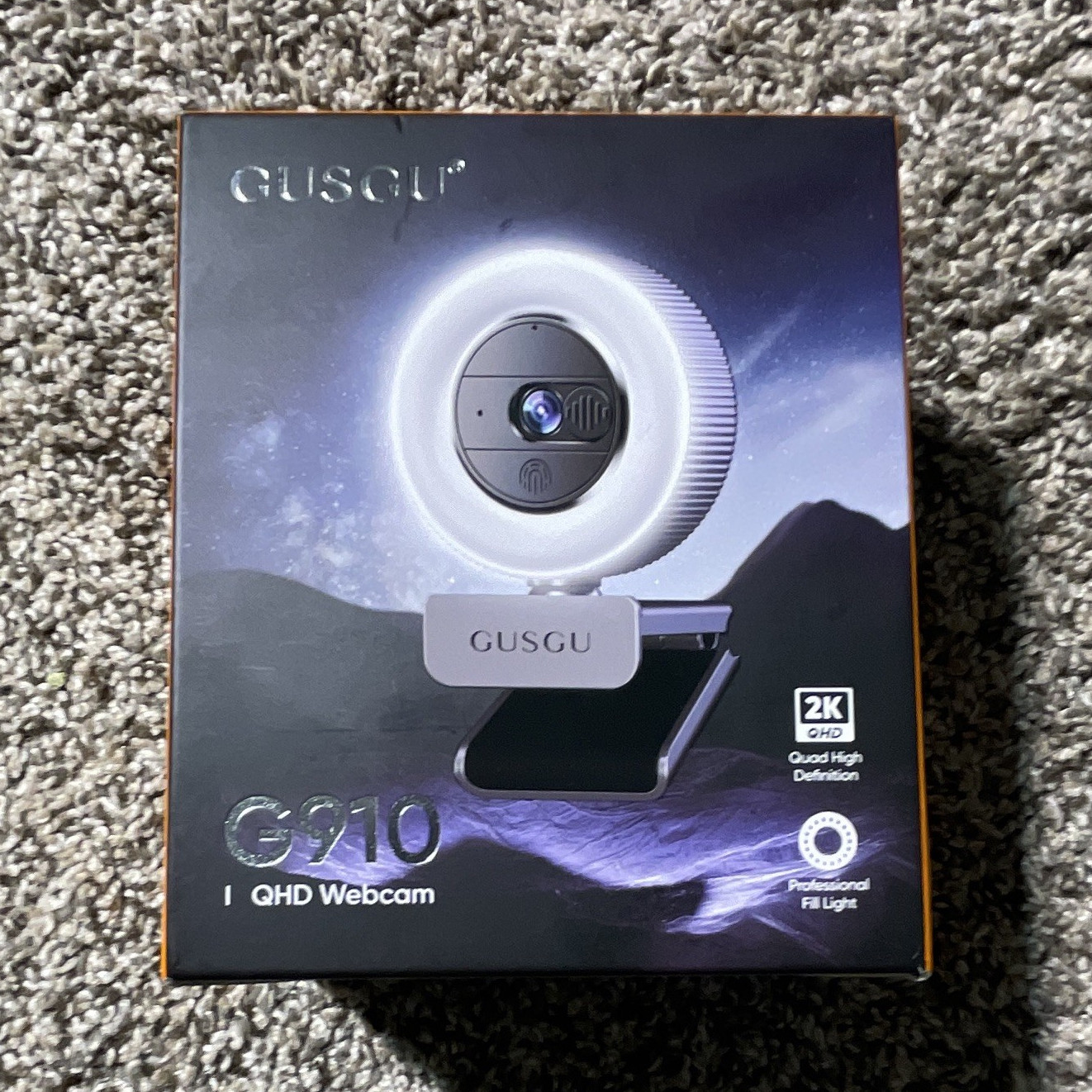 GUSGU G910 2K QHD 30fps USB-C Webcam Ring Light Privacy Shutter Mic Clip
