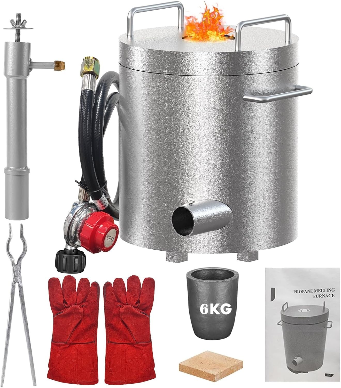 6KG Propan Melting Furnaces Kit w/ Crucible & Tongs Scrap Metal Forges 2700℉ US