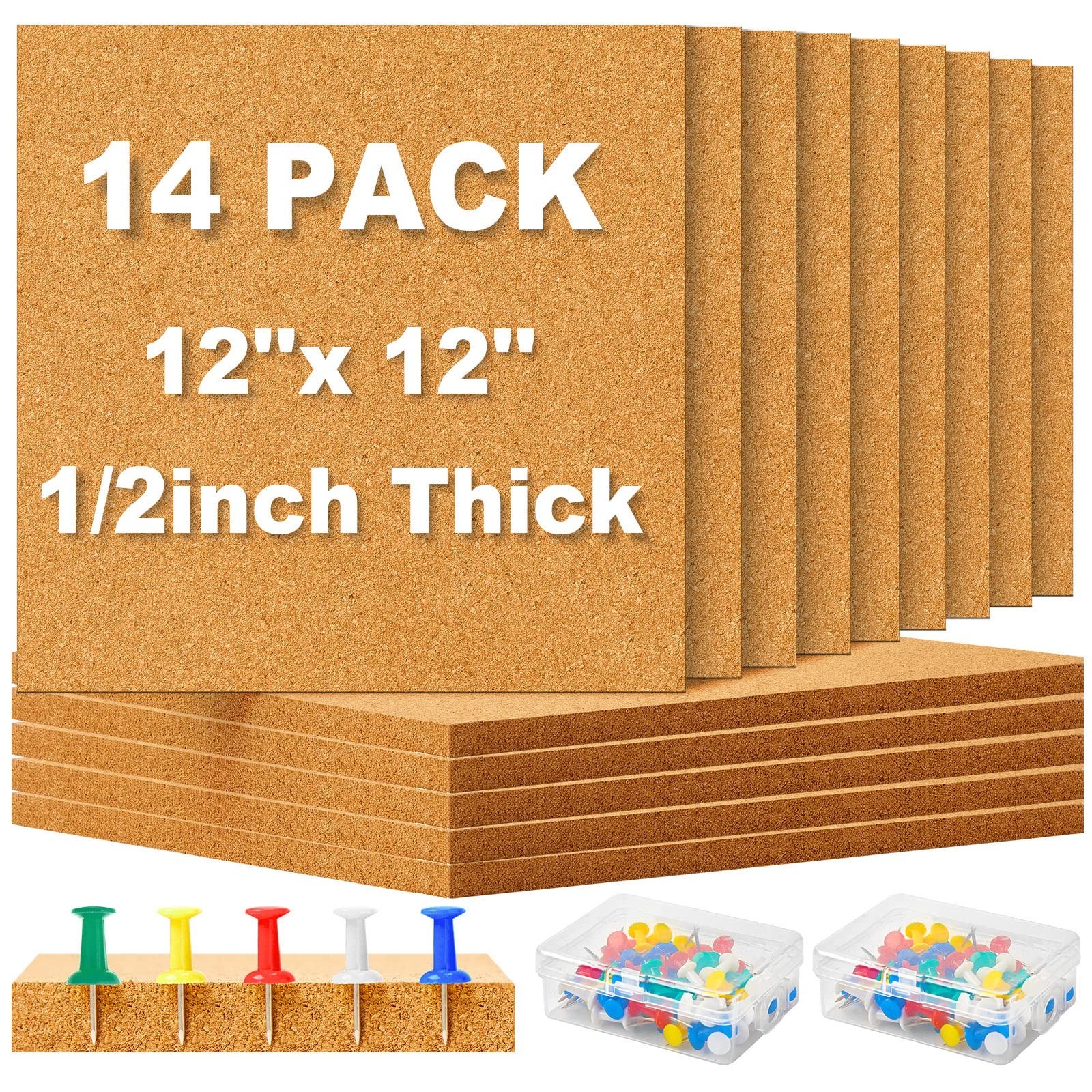 Cork Board Tiles 12 x 12 in 0.5 in Thick Square Bulletin Boards Cork Tiles Bu...