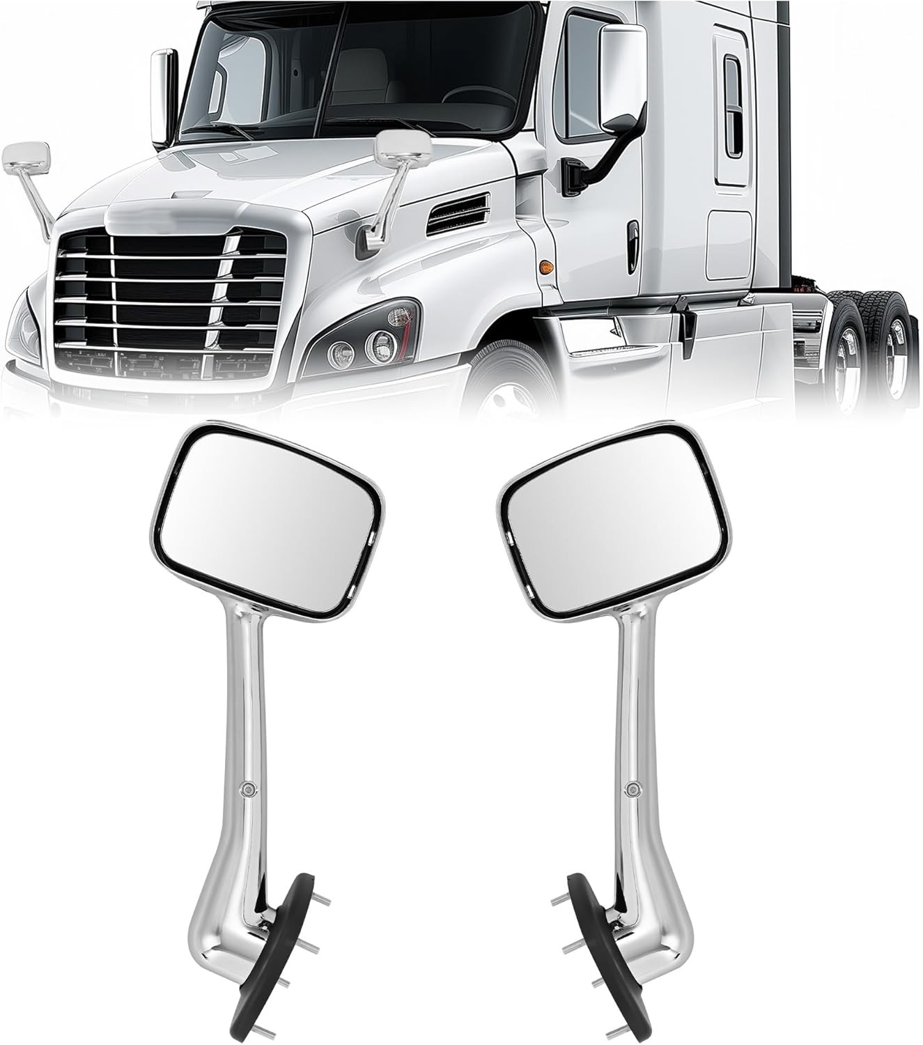 1Pair Left+Right Hood Mirror Chrome for Freightliner Cascadia 2004-2016