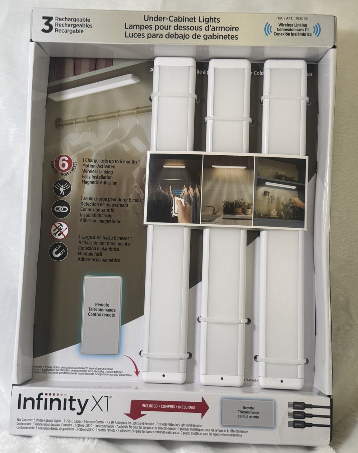 Infinity X1 Under Cabinet Light, 3 Pack 200 Lm Cabinet Lights with Touch Remote