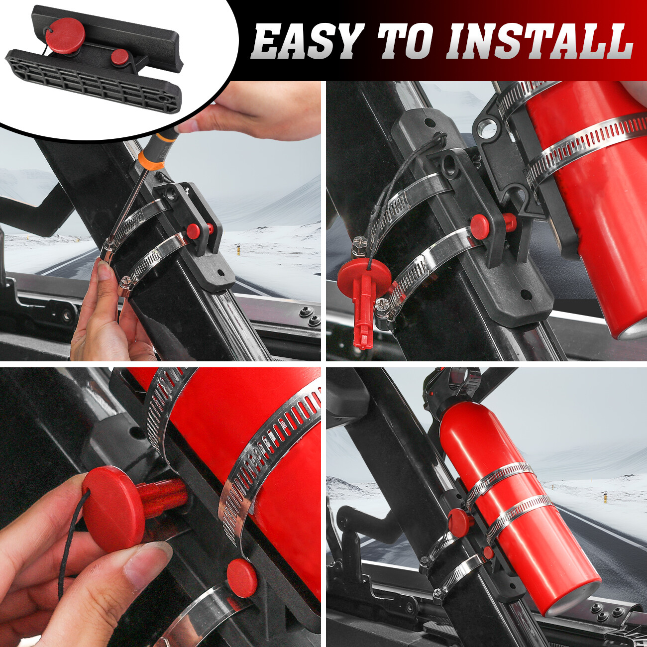 1* Fire Extinguisher Mount Holder UTV Quick Release Roll Bar with 4 Fixing Clips