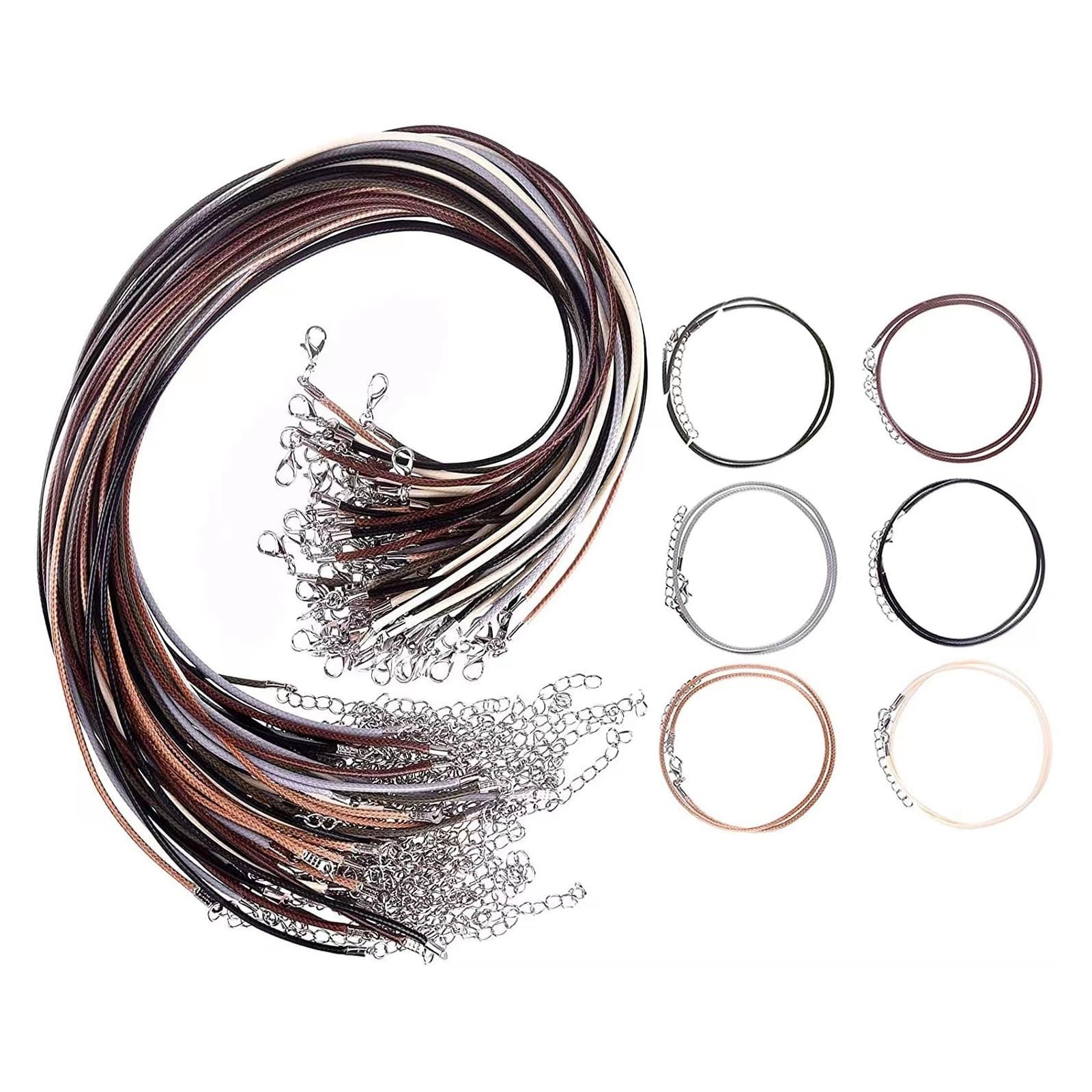 100 Pcs 18" Leather Necklace Chains Waxed Rope Cord with Clasps for Pendants