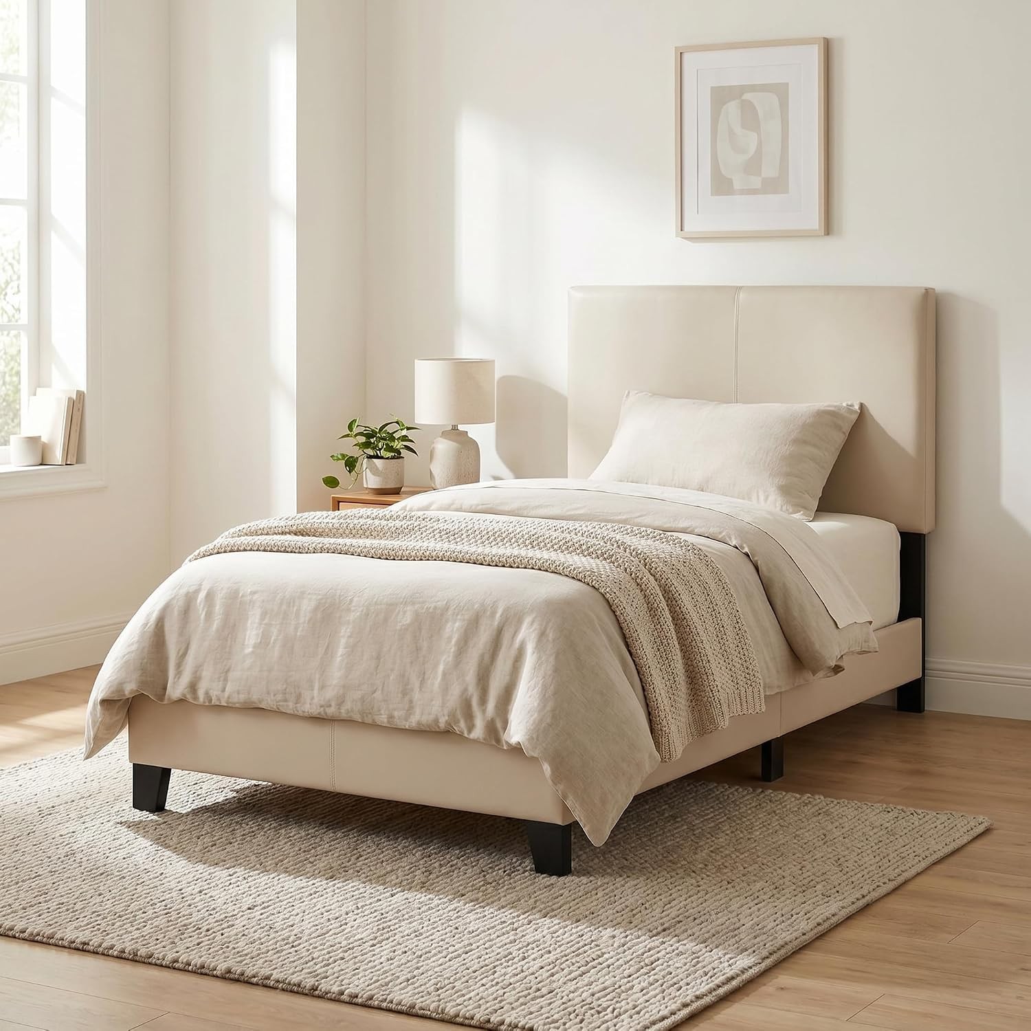 FB19821TWH Pessac PU Leather Upholstered Platform, Twin, White