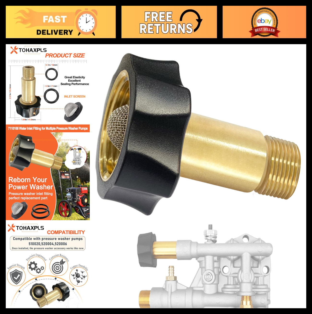 Pressure Washer Water Inlet Replacement Fitting for Simpson Models 510020, 52000