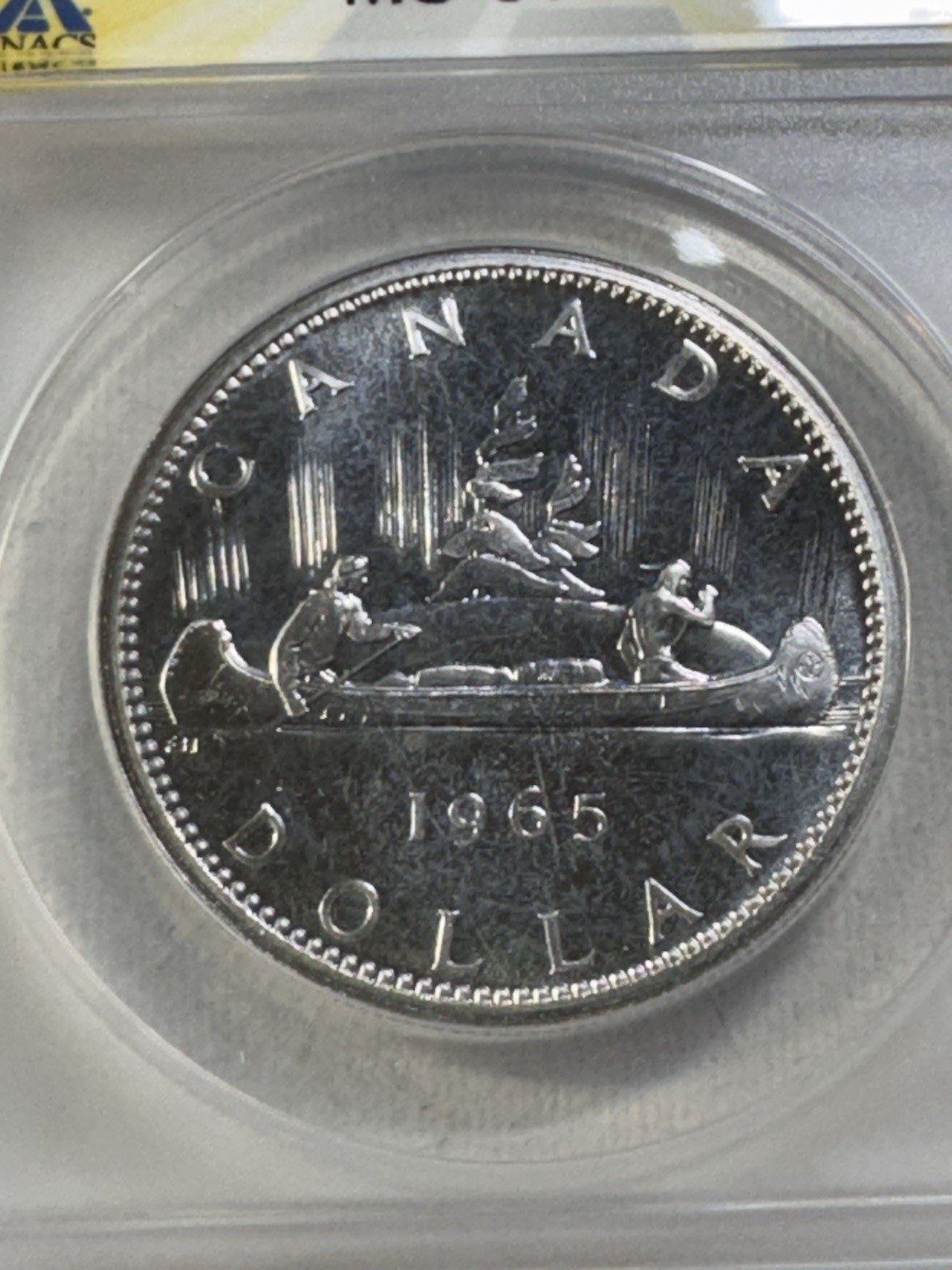 1965 Canada $1 Silver Coin Graded MS 67 PL by ANACS Type 2 Small Beads Blunt 5