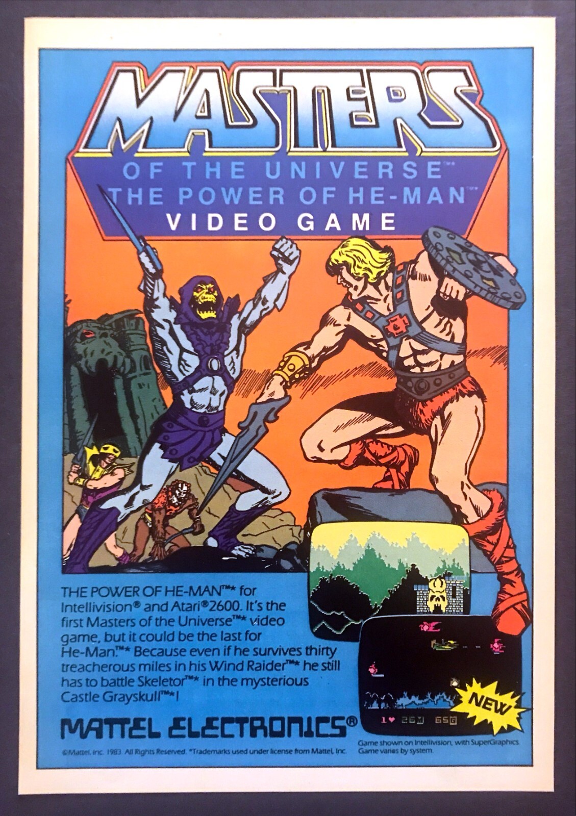 1984 Mattel Masters of the Universe Power of Universe Video Game promo print ad