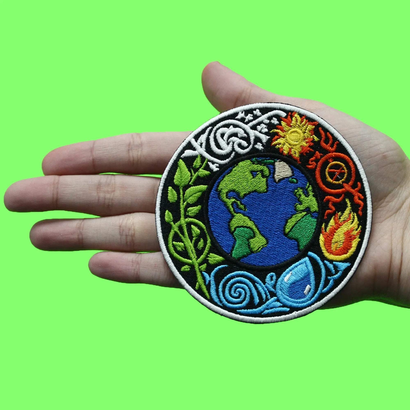 Earth Fire Air Wind Patch Global Nature Elements Embroidered Iron On
