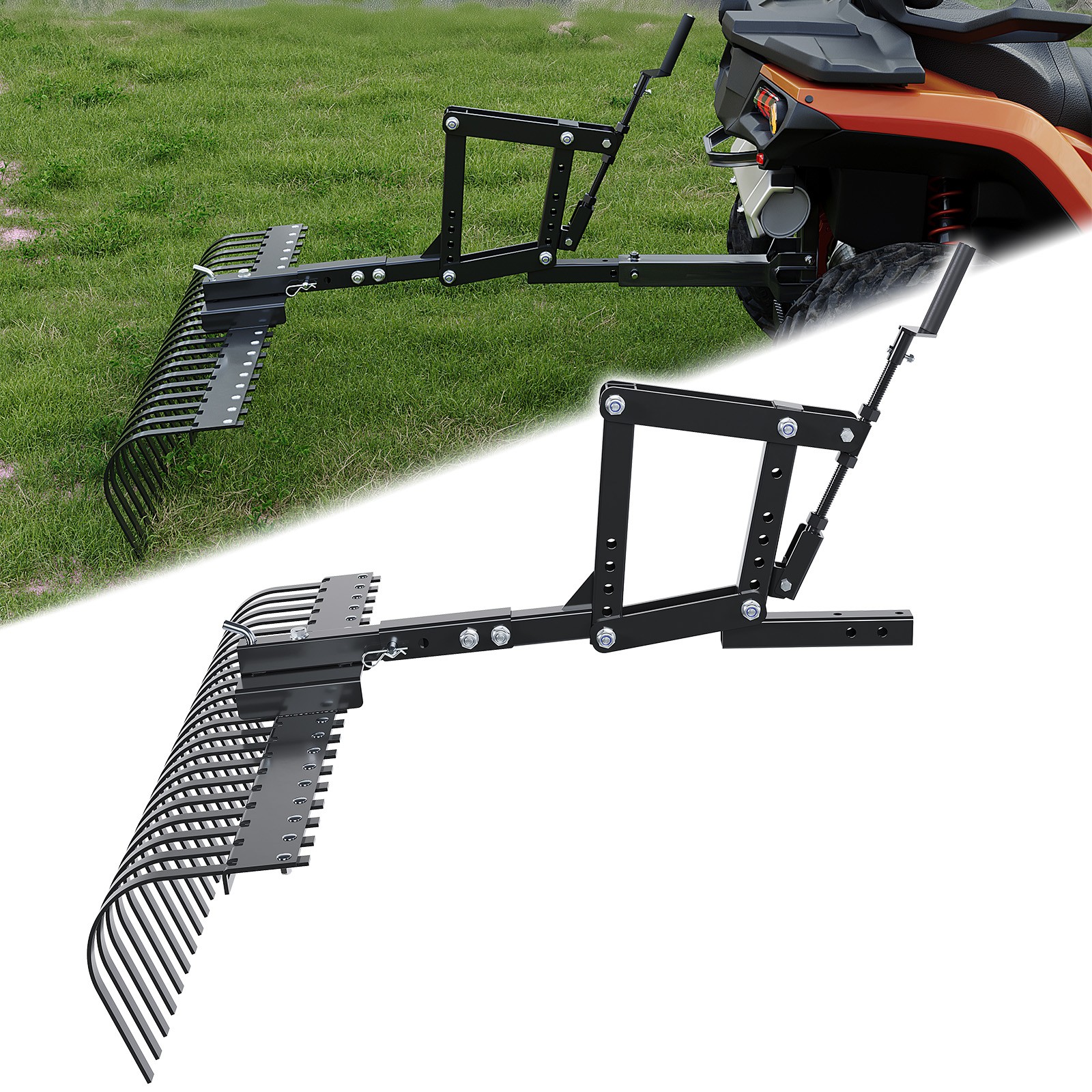 Adjustable 60" Landscape Rake + 1 Point Hitch Lift for Tractor Soil Lawn ATV UTV