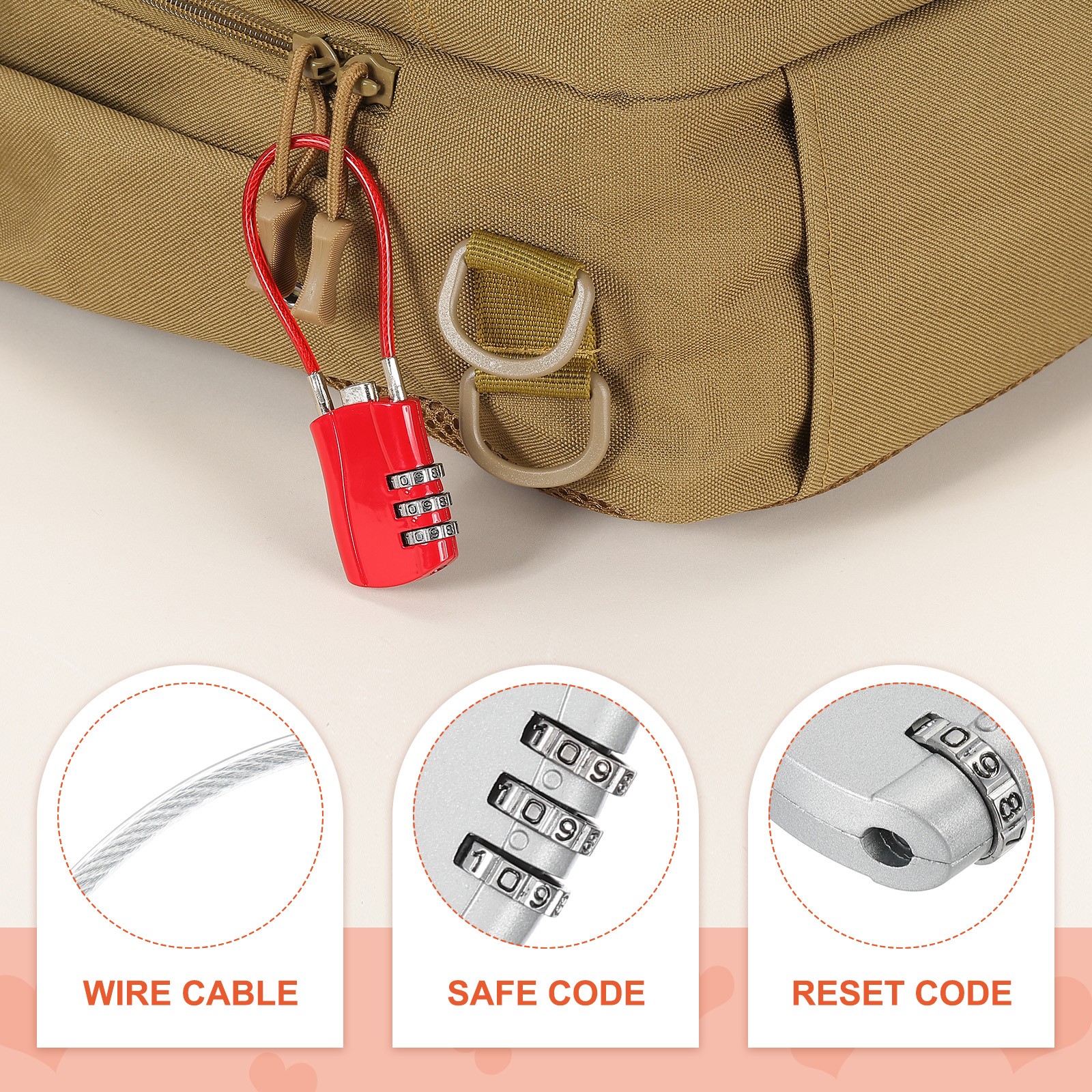 4 Pcs 3 Digit Luggage Cable Combination Lock with 12" Long Cable, Silver