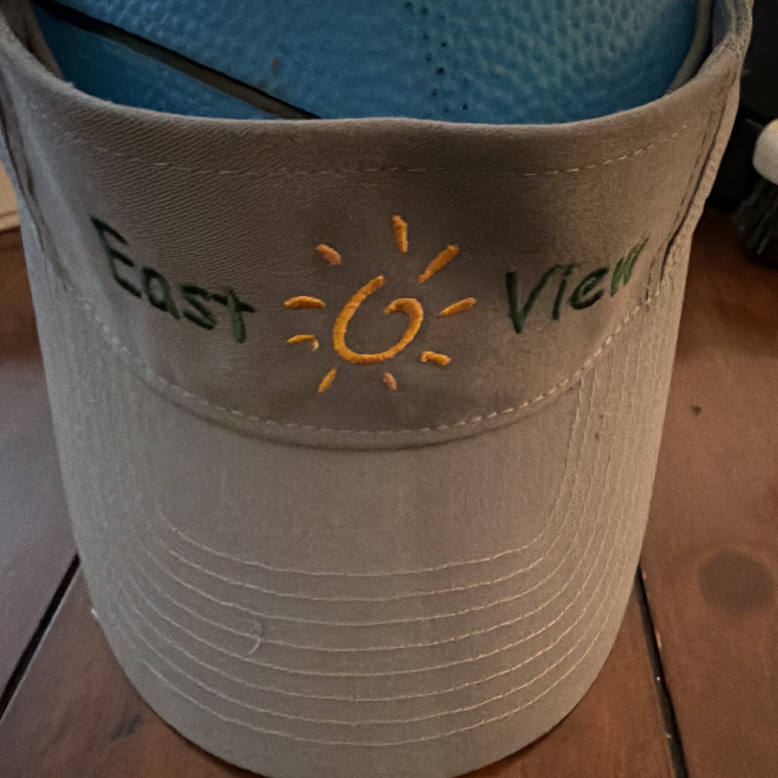 Easy View Beige Solid Adjustable Cotton Golf Visor w/ Embroidered Logo - Unisex
