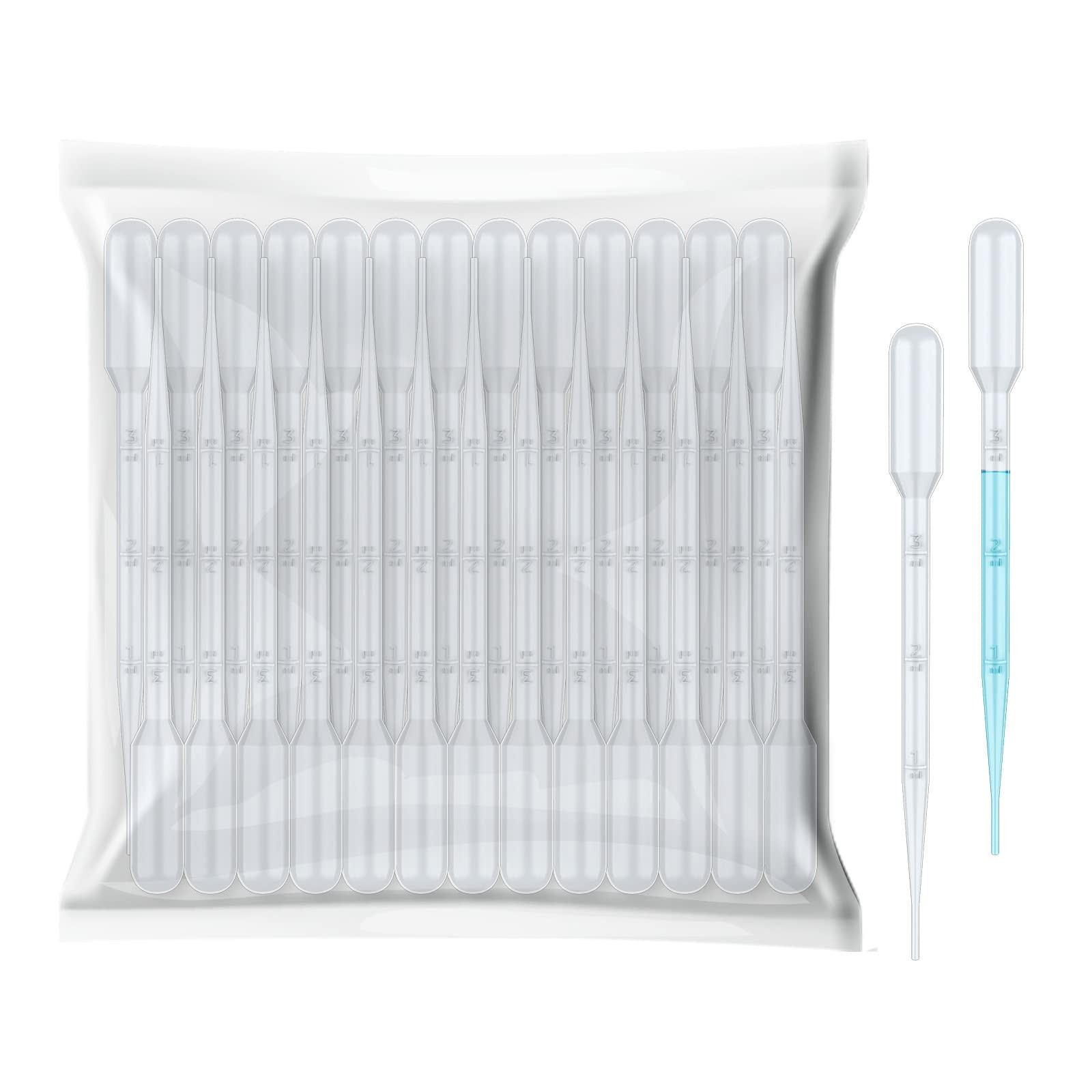 100Pcs 3mL Disposable Plastic Transfer Pipettes Calibrated Dropper for Scienc...