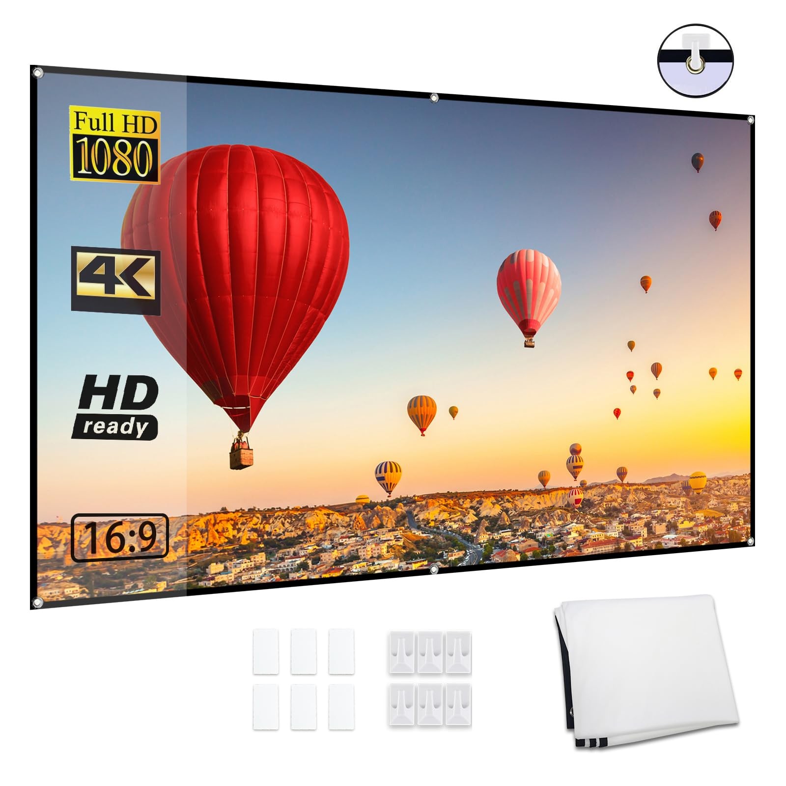 Docooler Projector Screen, 80 Inch 16:9 Foldable Projection 72-Inch