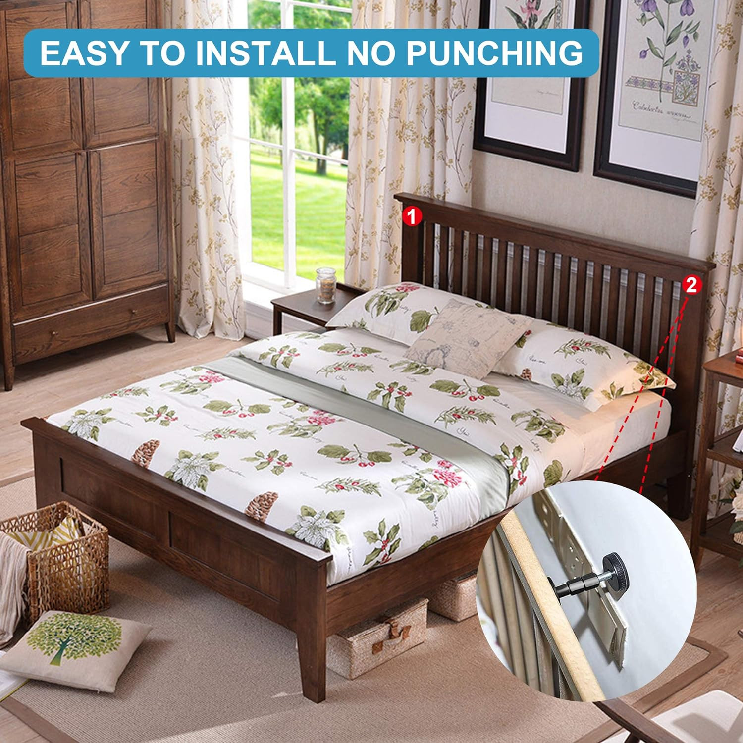 2PCS Black Adjustable Bed Frame Anti-Shake Tool, Headboard Stoppers with Free Fu