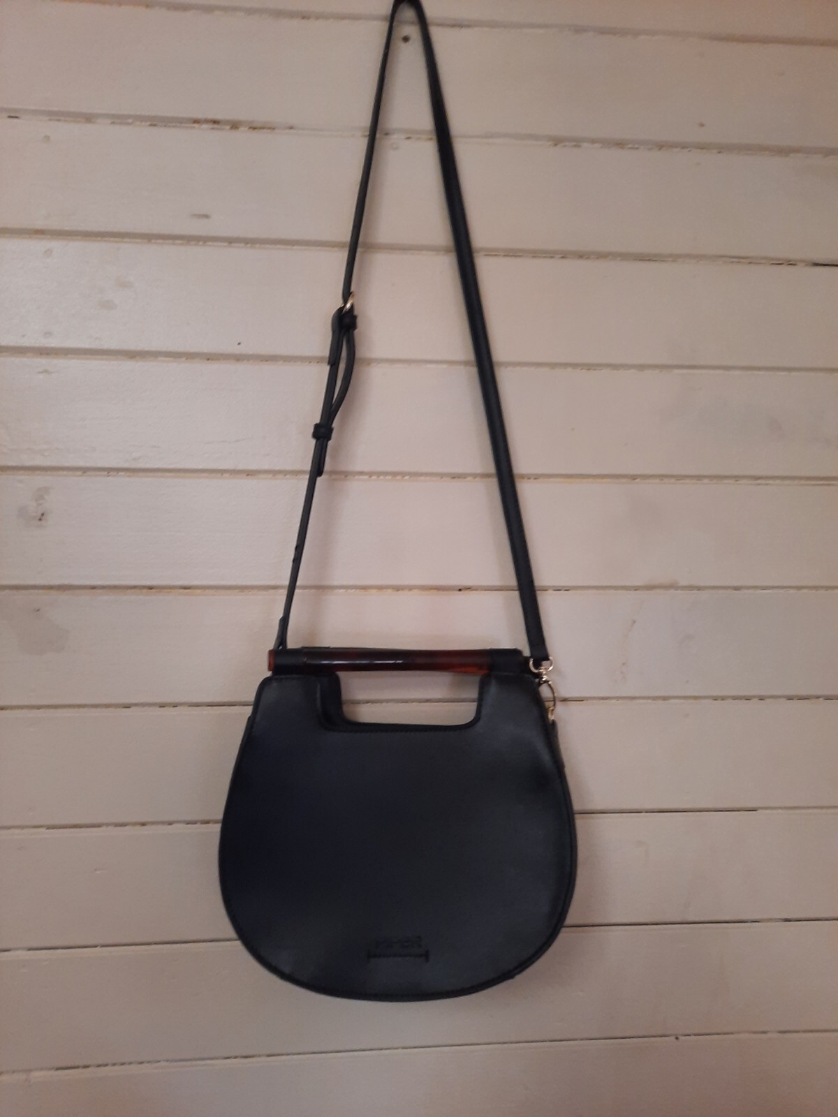 Woman's Piper Bag Black Leather Shoulder Strap With Bakelite Handles