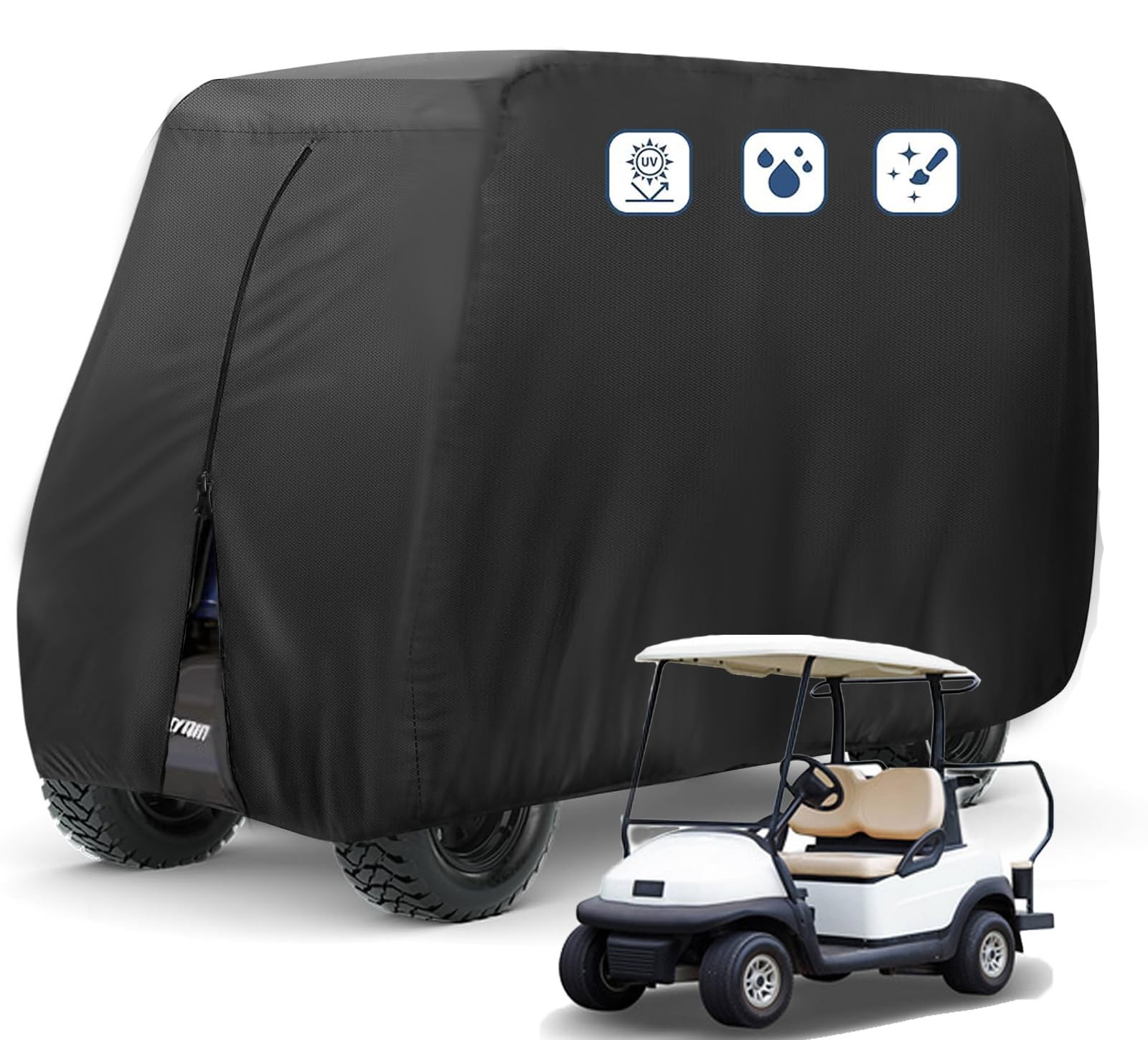 2 Passenger Golf Cart Cover Waterproof 95inL x 48inW x 66inH Black