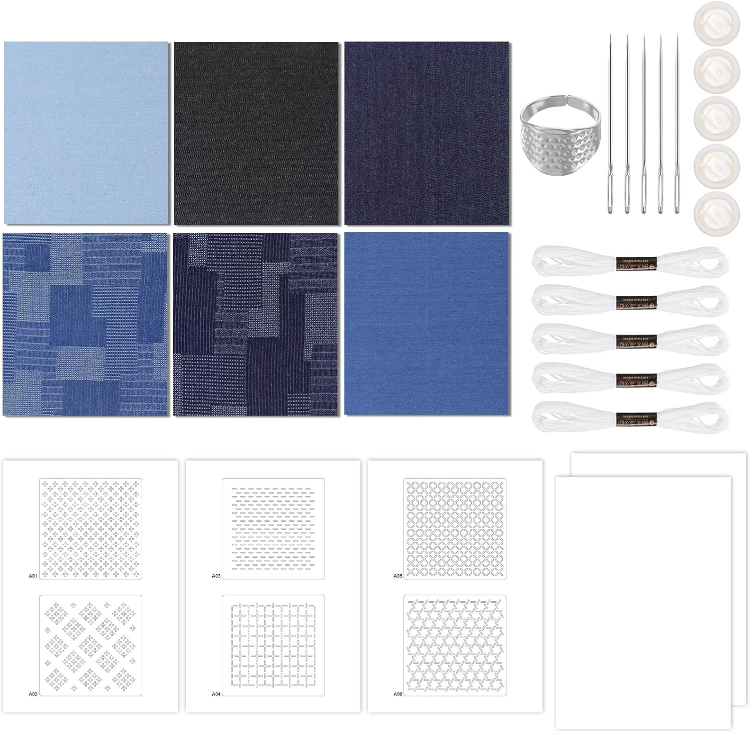 27Pcs Sashiko Kit, Sashikos Fabric Sashiko Stencils Kit Include 6Pcs Water So...