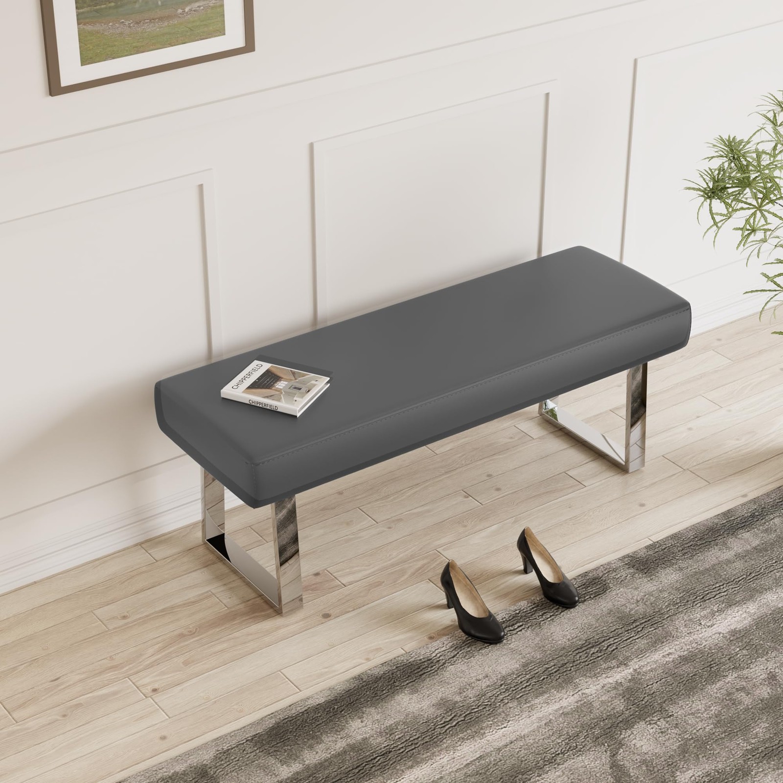 Indoor Upholstered Small Corner Bench Metal Legs Bedroom Entryway Kitchen Dining