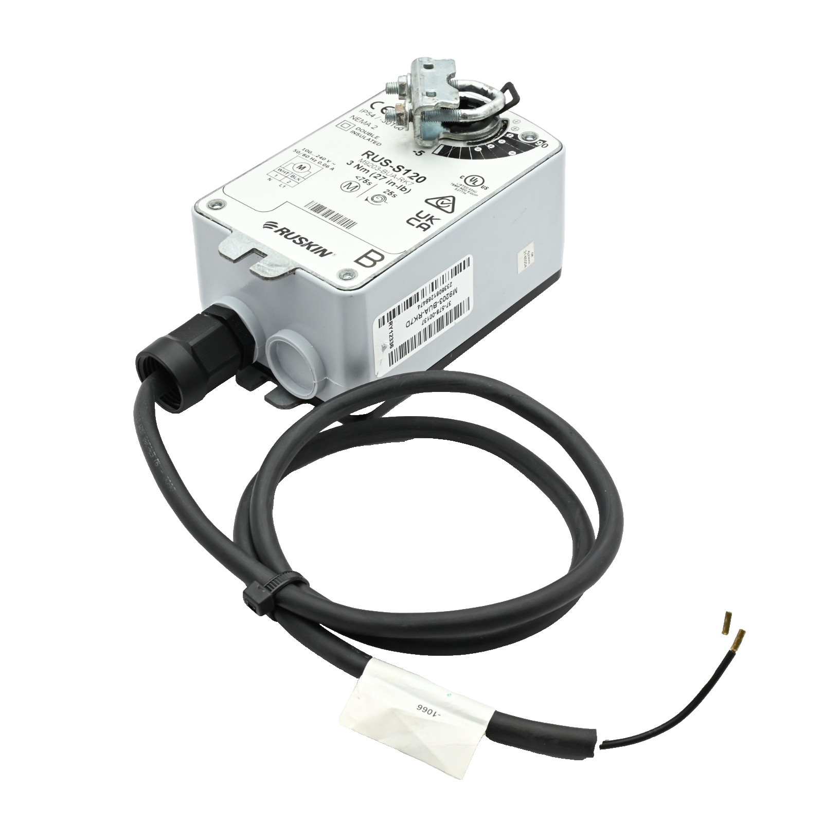 Ruskin RUS-S120 M9203-BUA-RK7 Actuator 3Nm (27 in-lb) 100-240V 50/60Hz 0.06A