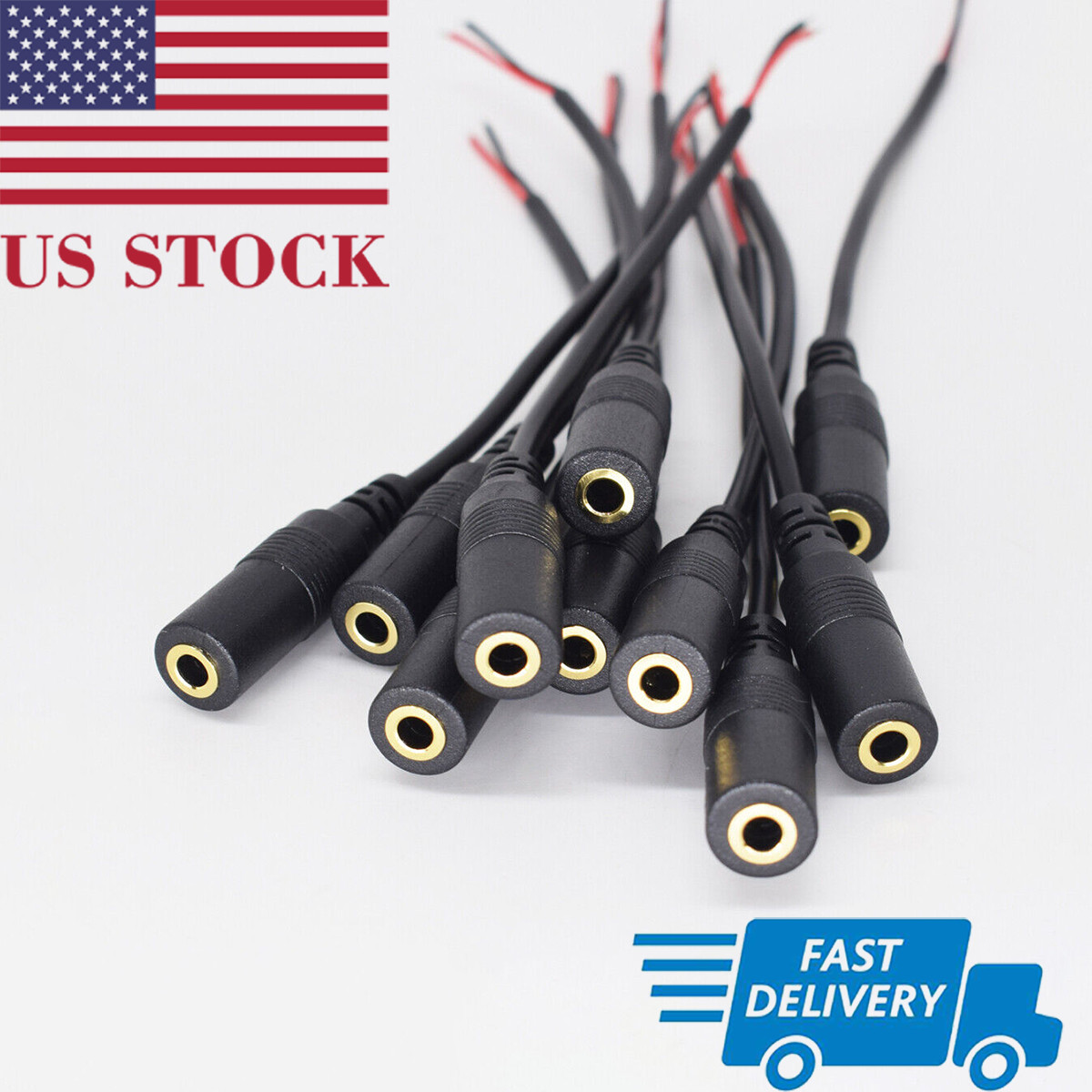 10x 3.5mm Female Jack to Bare Wire Open End TS 2 Pole Mono 1/8" Audio Cable 10cm