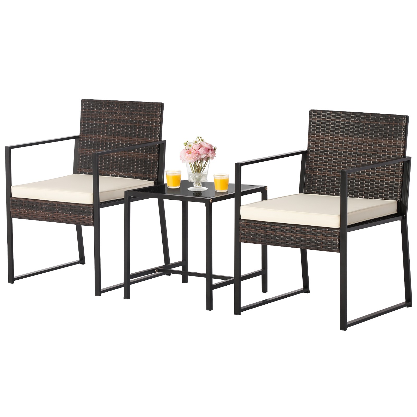 Topbuy 3 Pieces Patio Furniture Set Hand-Woven PE Wicker Chairs with Tempered