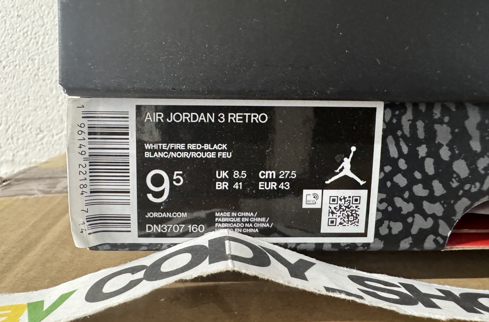 Nike Air Jordan 3 Retro Fire Red Men's Sizes *EMPTY SHOE BOX ONLY* DN3707-160
