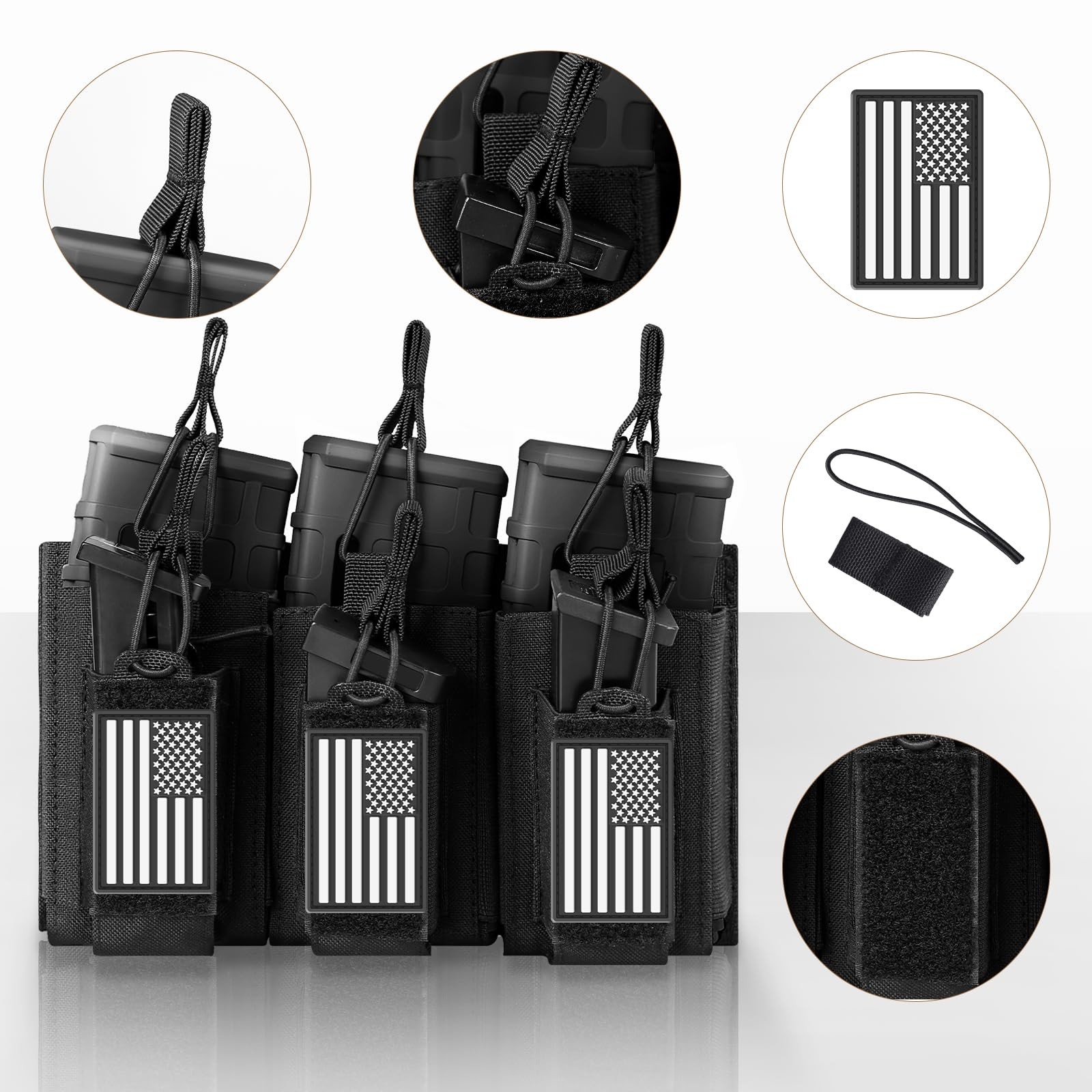 FUNANASUN Open-Top Triple Mag Pouch Double Stack Ar/Pistol BLACK