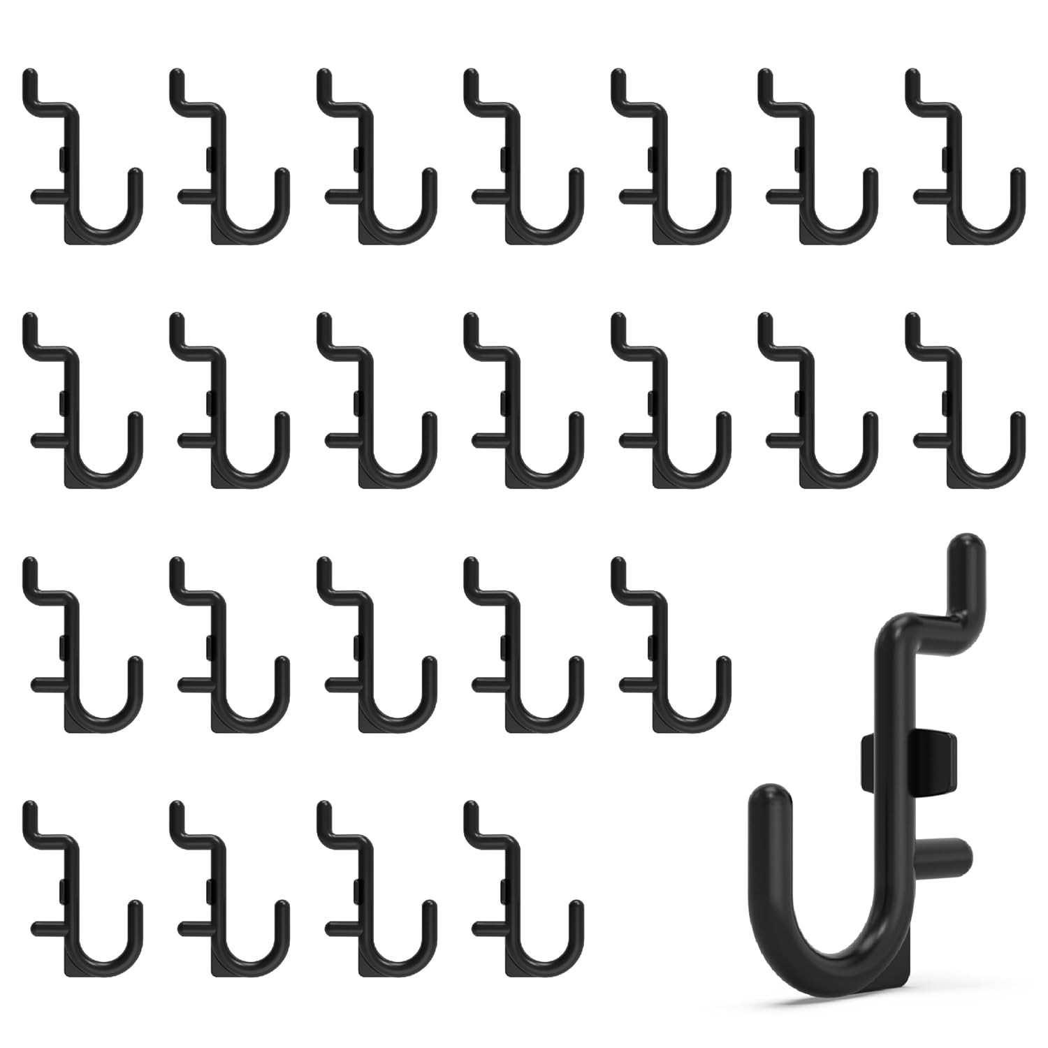 Black 100PC J Shape Plastic Pegboard Hooks 1/4 Inch Snap On Pegboard Hooks Set