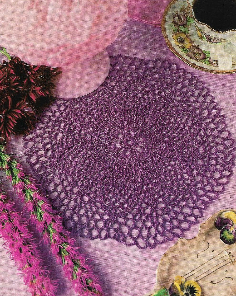 PURPLE CLUSTERS DOILY 9 1/4" HOME DECOR DIGEST SIZE CROCHET PATTERN INSTRUCTIONS