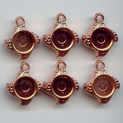 24 COPPER COATED ACRYLIC 23x18mm. FANCY 10mm. STONE SETTING PENDANT 983