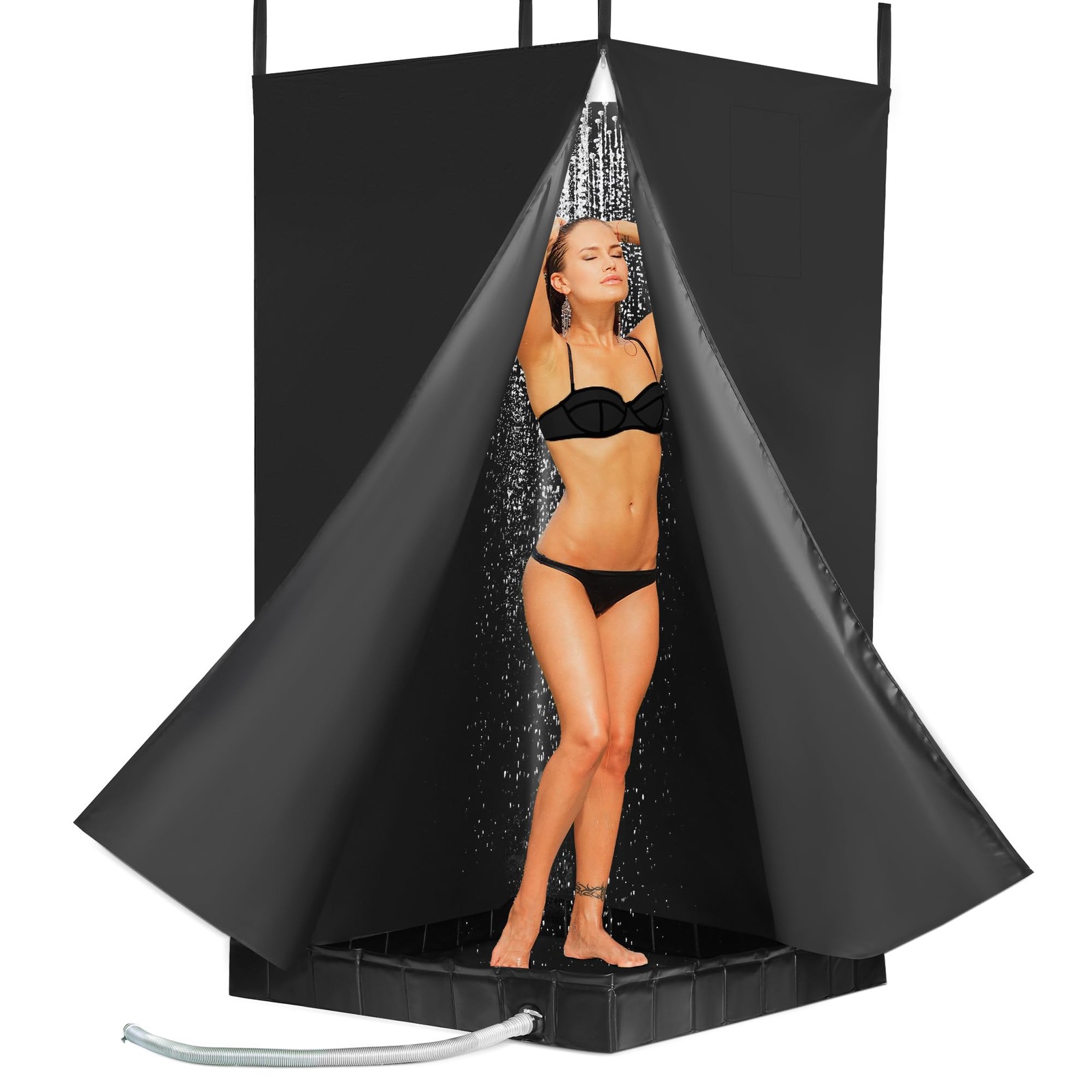 MABOZOO Privacy Tent and Foldable Shower Base Set, Portable Shower Pan