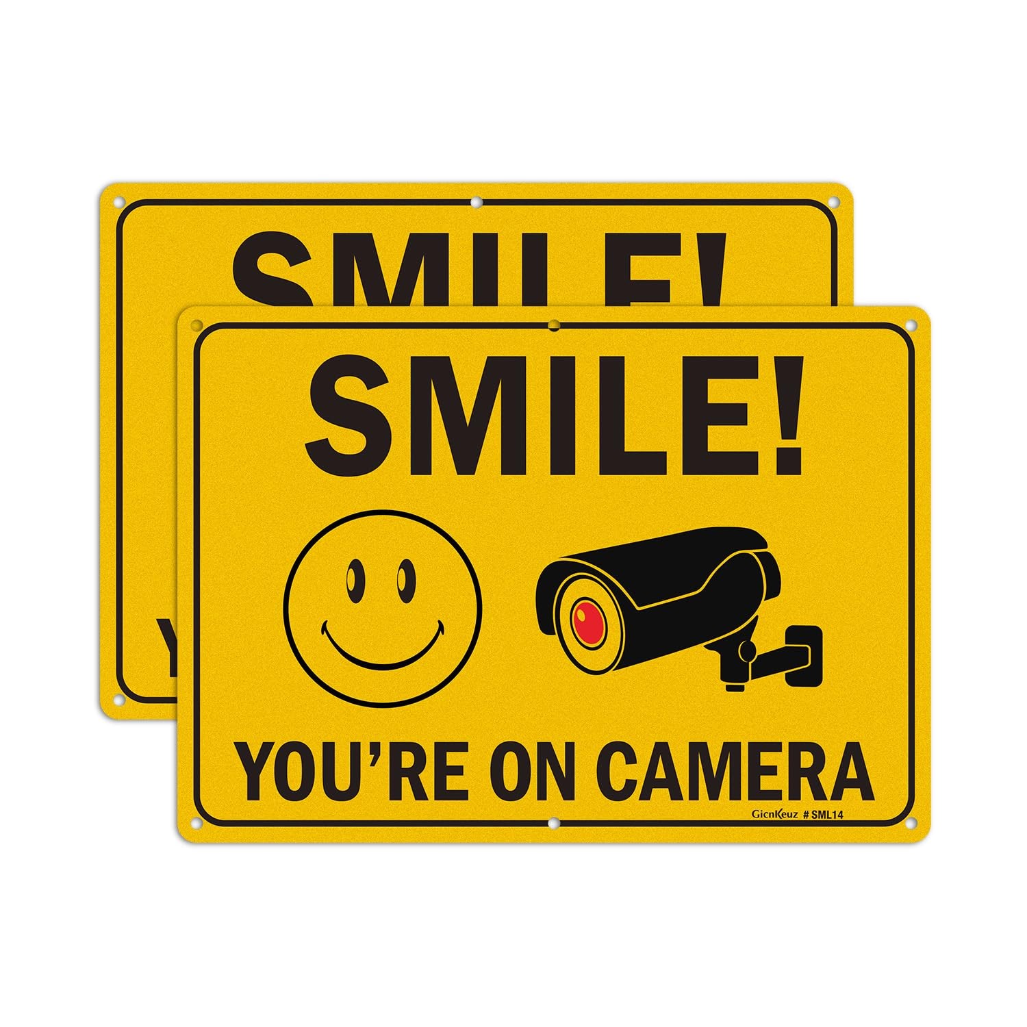 GicnKeuz Large Smile You're On Camera Signs, 14x10 Signage, 2 Pack