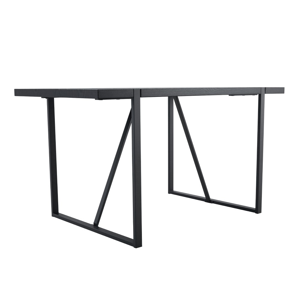 Black Wood Grain Rectangular Dining Table Set w/ 4 PU Chairs Modern