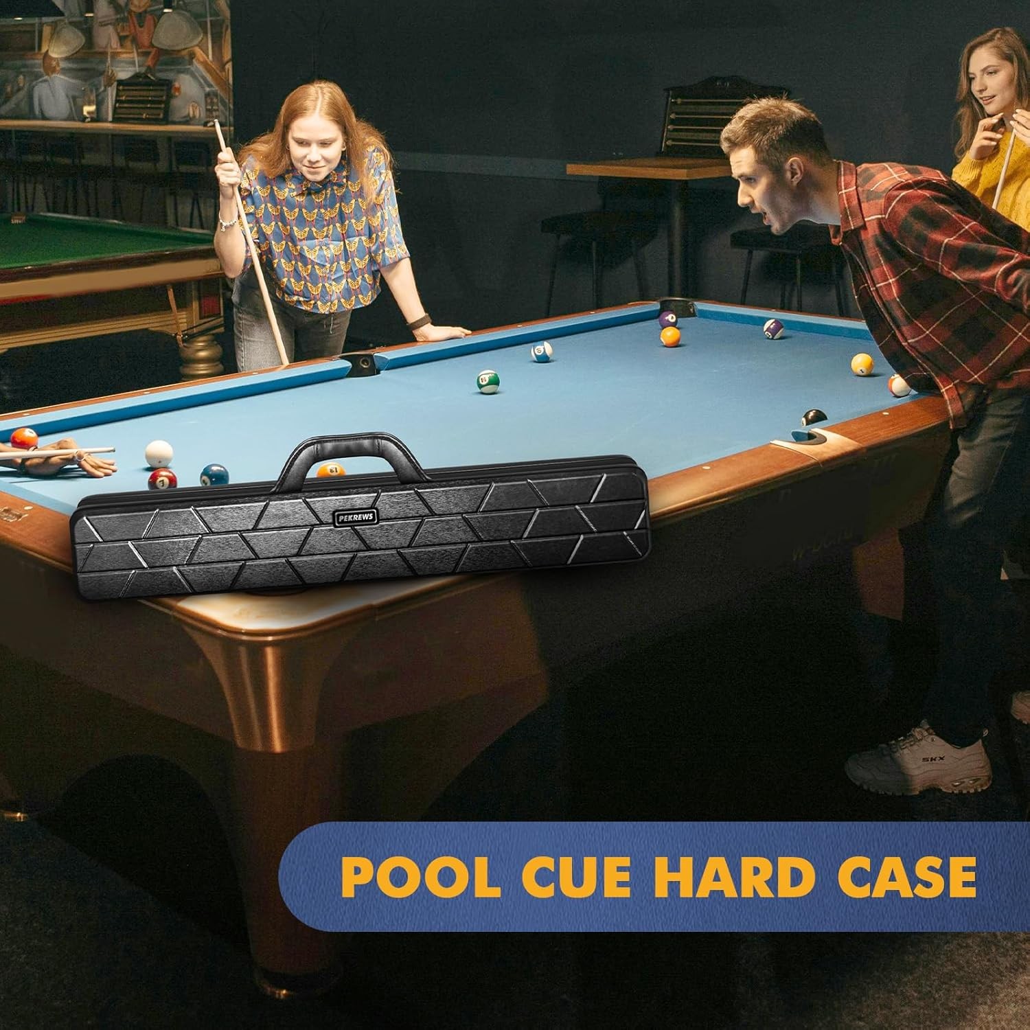 Pool Cue Case, Hard Shell Pool Stick Case 4X4 with 10 Padded Slots, Heavy-Duty B