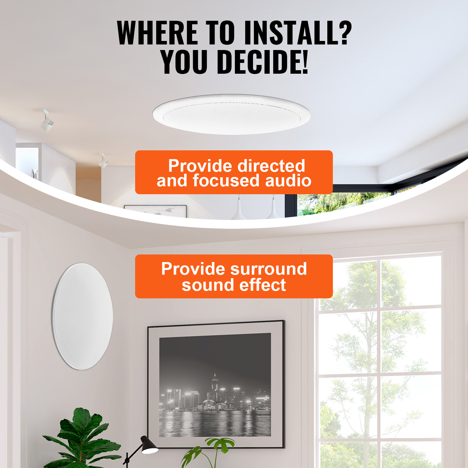VEVOR 4PCs 8 in Ceiling Speakers 100W Flush Mount Ceiling & in-Wall Speakers
