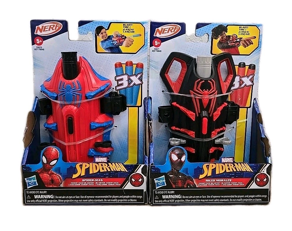 NERF Spider-Man + Miles Morales Thwip-Tech Blaster Set Of 2 New In Box