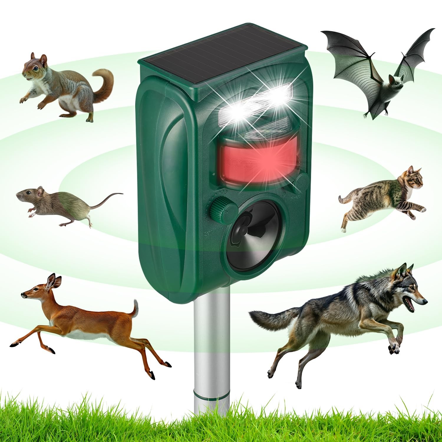 Solar Ultrasonic Animal Repellent Outdoor, Squirrel Deer Repellent Devices Mo...