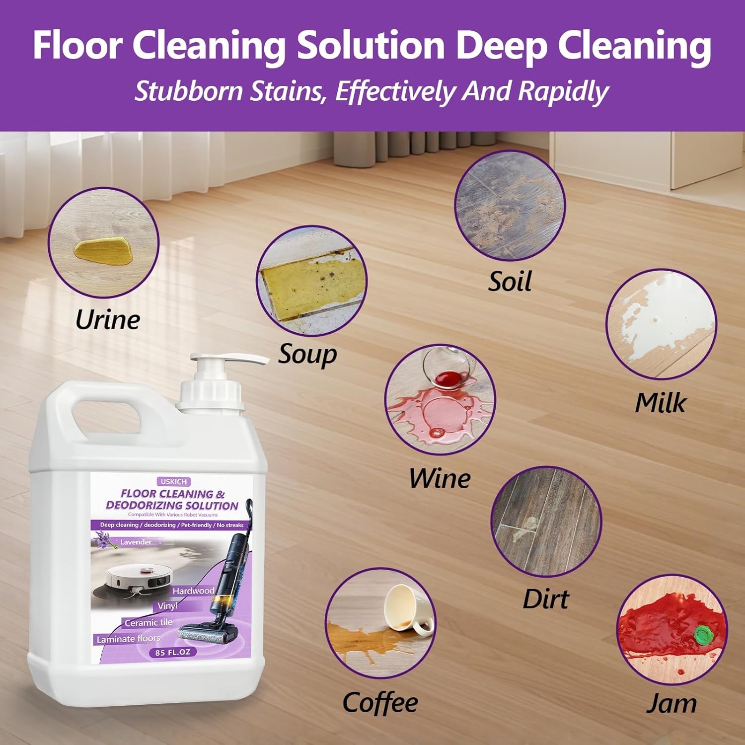 Floor Cleaning Solution- 85 FL OZ-Floor Cleaner for Mopping with Tineco,Deep