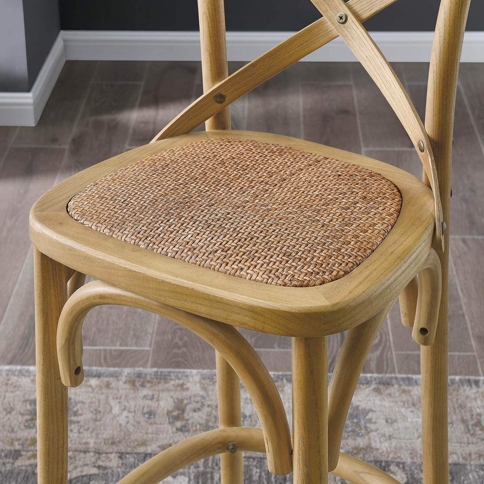 Modway Gear X-Back Wood Fully Assembled Bar Stool in Natural