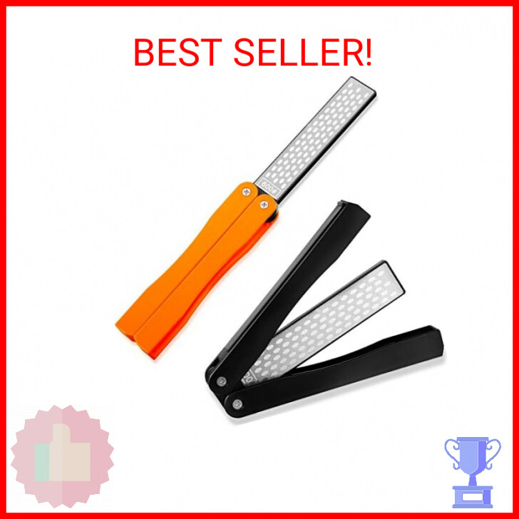 2 Pack Garden Tool Sharpener, Folding Pocket Diamond Knife Sharpener 400/600 Gri
