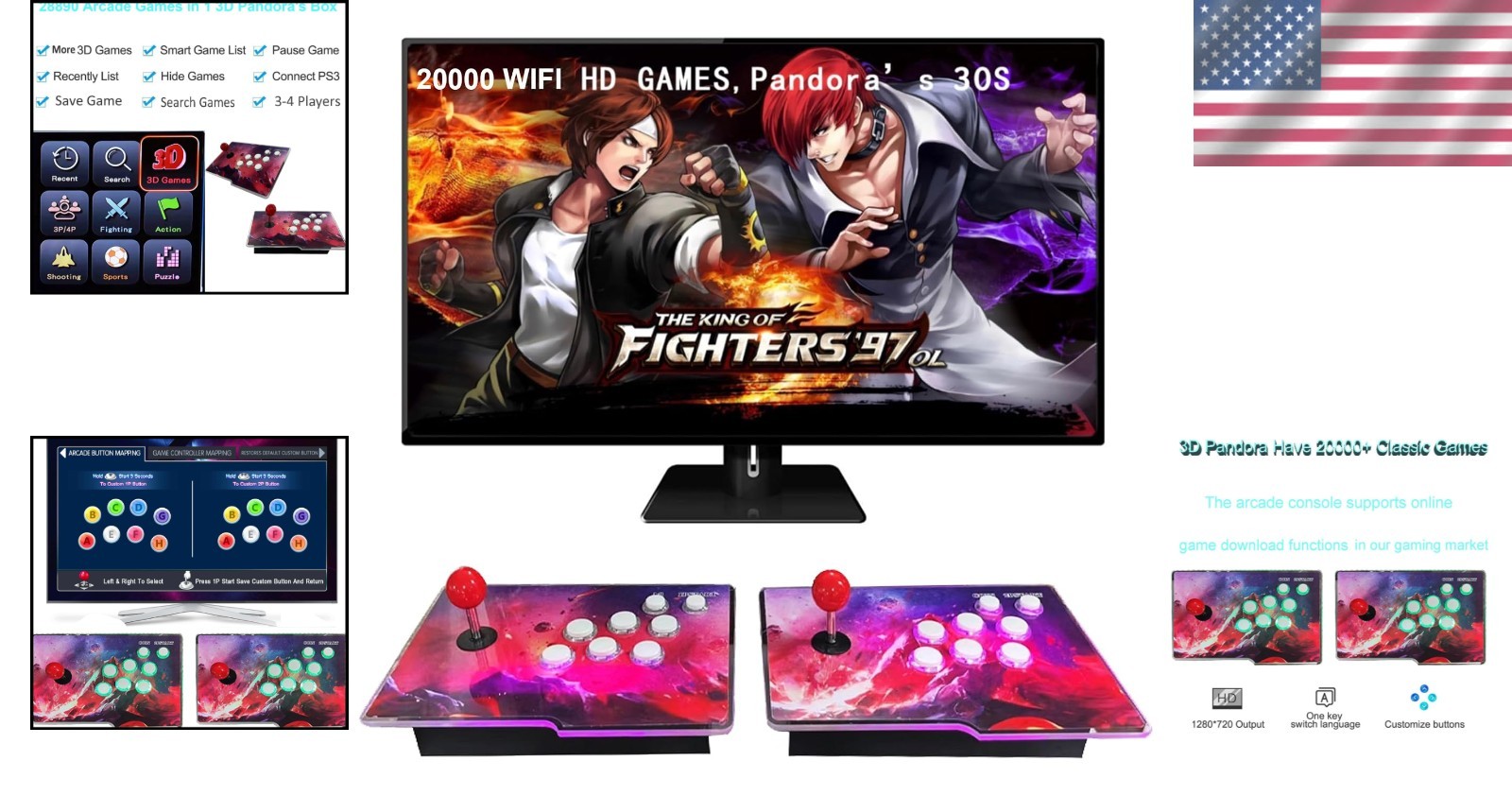 Games in 1 Separate 3D WiFi Arcade Console with 2 Joysticks Full HD Support