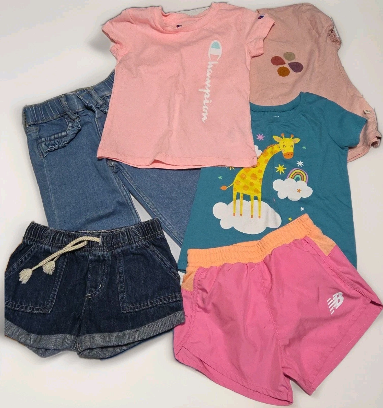 Bundle of 6 Girls 4T TShirt Short Pant Champion Easy Peasy New Balance Cat Jack