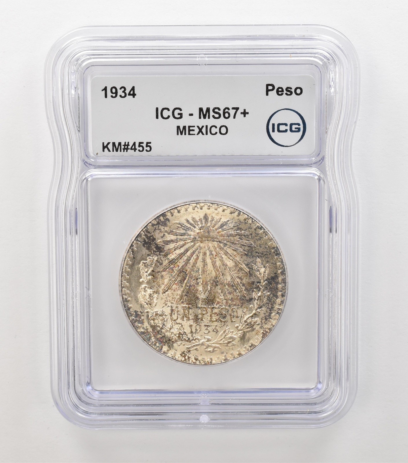 1934 Mexico Peso KM#455 MS67+ ICG Beautiful Tone *6868