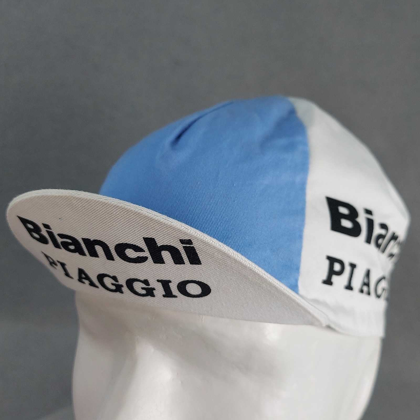 Bianchi Piaggio Cycling Cap Retro Bike Hat Made in Italy White Periwinkle Powder