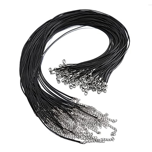 100 Pcs 1.5mm Black Waxed Necklace Cord String Bracelet Faux Leather Chain 24"