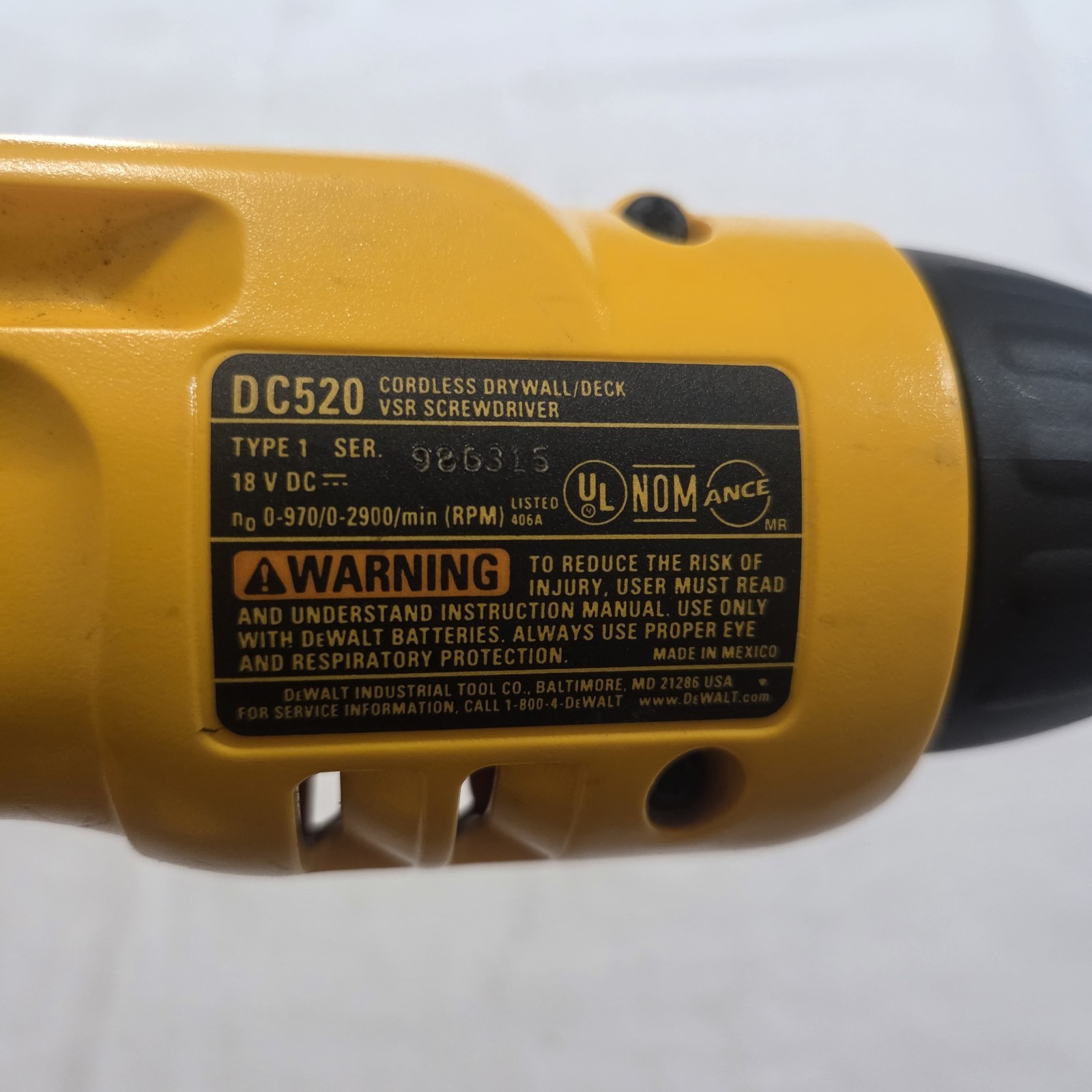 DeWalt DC520 18V Cordless Drywall / Deck VSR Screwdriver w/ Case - Tested